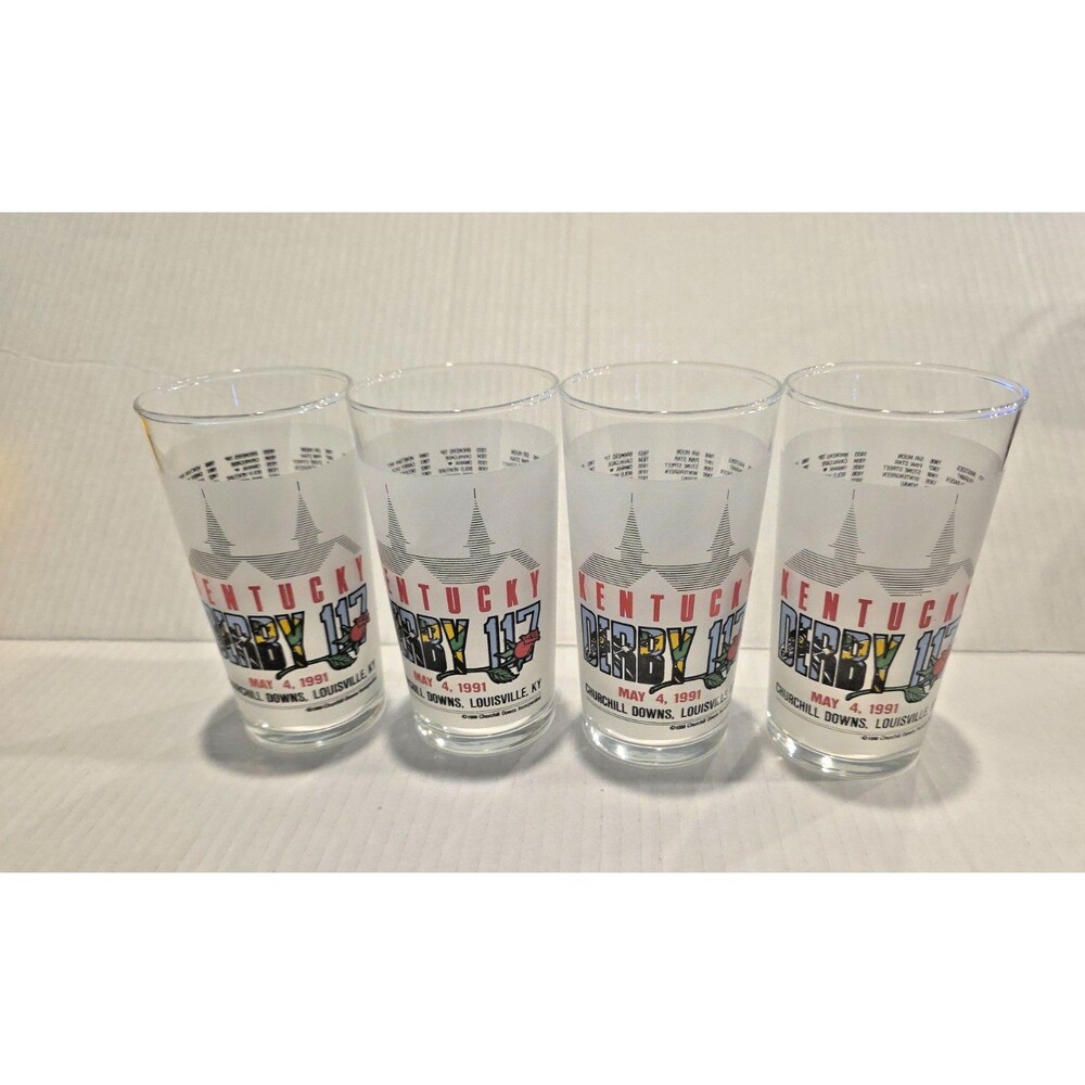 1991 Kentucky Derby 117 Churchill Downs Mint Julep Bar Glasses Set of 4